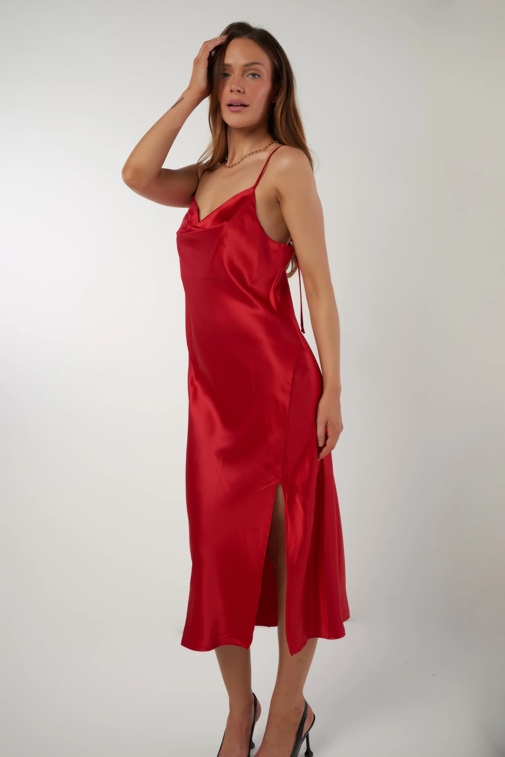 Robe en satin avec col bénitier - 4438DR - (R-B3) - Image 7