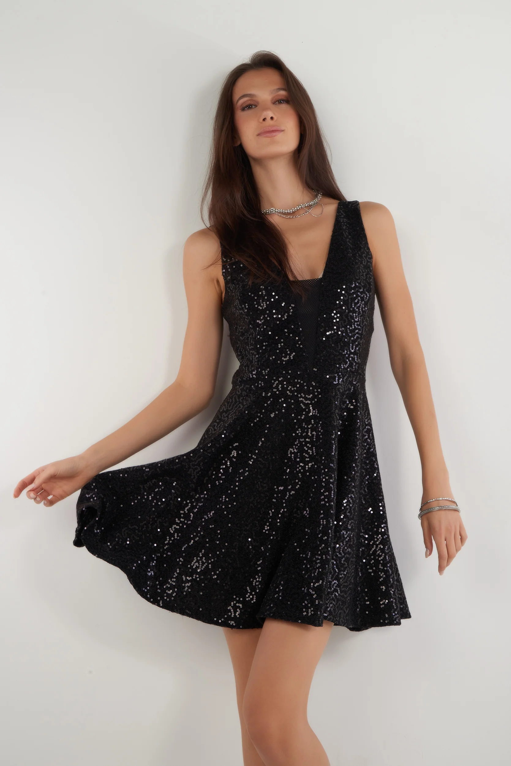 Robe à paillettes avec col en V - JUDINE - (R-C2) - Image 5